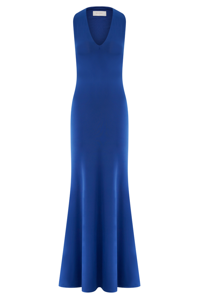 Elke Slinky V Neck Maxi Dress - Cobalt