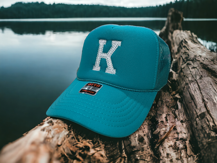 Embroidered Chain Stitch Trucker Hat - Premium Headwear from Pat's Monograms - Just $24.95! Shop now at Pat's Monograms