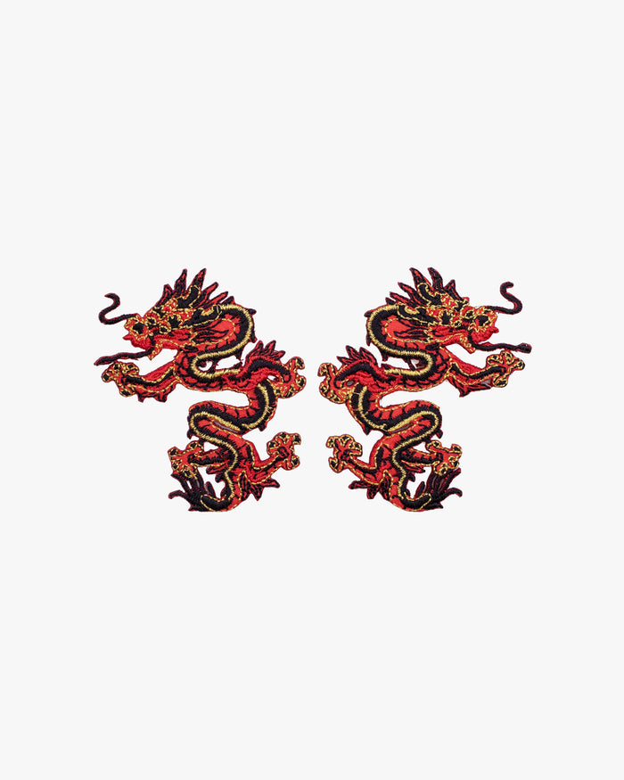 Embroidered Patch, Iron-on Applique, Black and Red Dragon