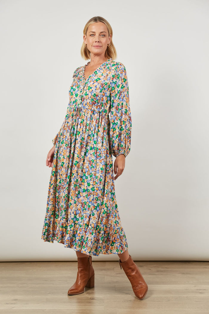 Isle of Mine Euphoria Tie Maxi in Meadow Bloom | Floral Maxi Dress with Ruffle V-Neck | Women's Clothing Australia
