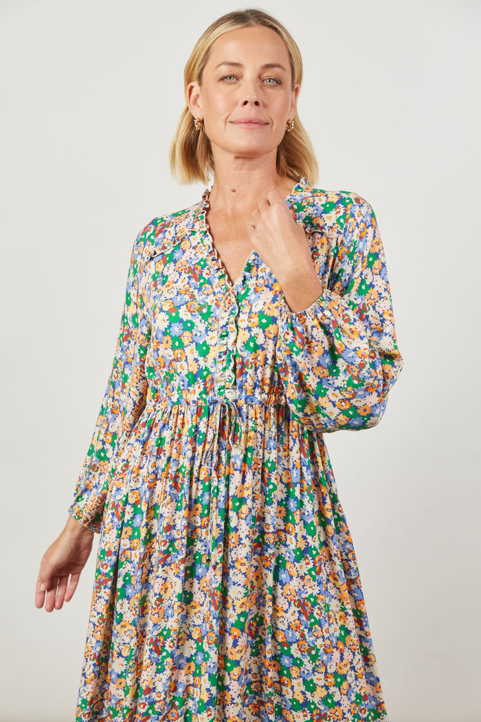 Isle of Mine Euphoria Tie Maxi Dress | Floral Maxi Dress with Drawstring Waist and Long Sleeves | Australian Women's Fashion