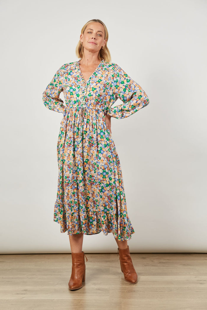 Isle of Mine Euphoria Tie Maxi | Flowy Maxi Dress with Long Balloon Sleeves and Floral Pattern | Women's Online Clothing Store Australia