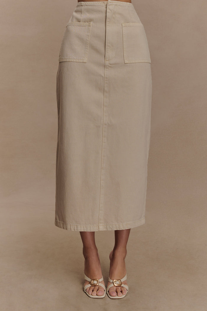 Fallon Denim Midi Skirt - Stone Wash