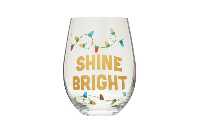 Festive Shine Bright Christmas Stemless Wine Glass - Premium drinkware from Pearhead - Just $7.95! Shop now at Pat's Monograms