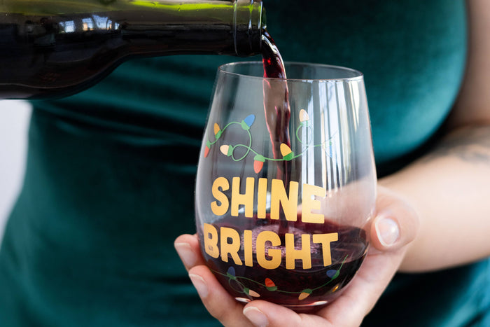 Festive Shine Bright Christmas Stemless Wine Glass - Premium drinkware from Pearhead - Just $7.95! Shop now at Pat's Monograms