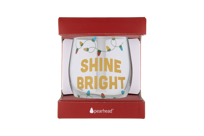 Festive Shine Bright Christmas Stemless Wine Glass - Premium drinkware from Pearhead - Just $7.95! Shop now at Pat's Monograms