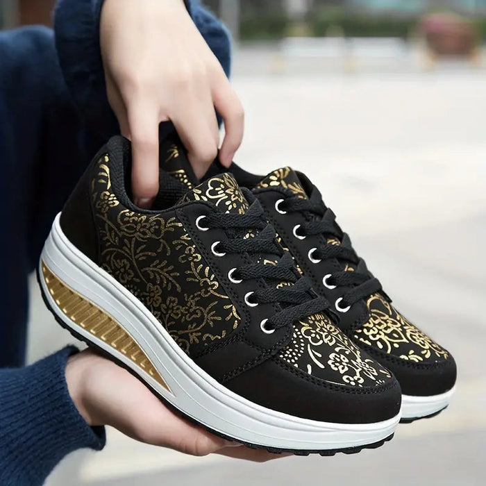 Floral Lace-Up Platform Sneakers for Women – Stylish & Comfortable