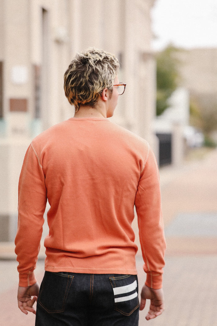 FN-THLH-004 -The Flat Head  Thermal L/S Henley T-shirt  - Light Orange