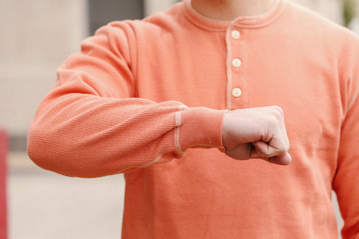 FN-THLH-004 -The Flat Head  Thermal L/S Henley T-shirt  - Light Orange