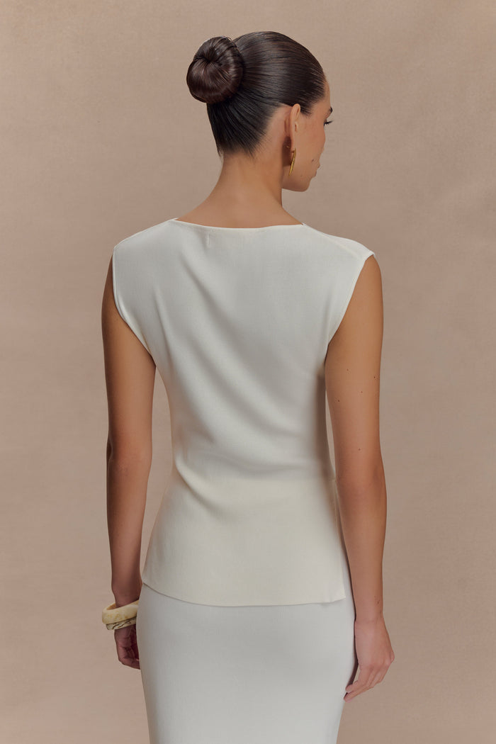 Francisca Cowl Neck Knit Top - White