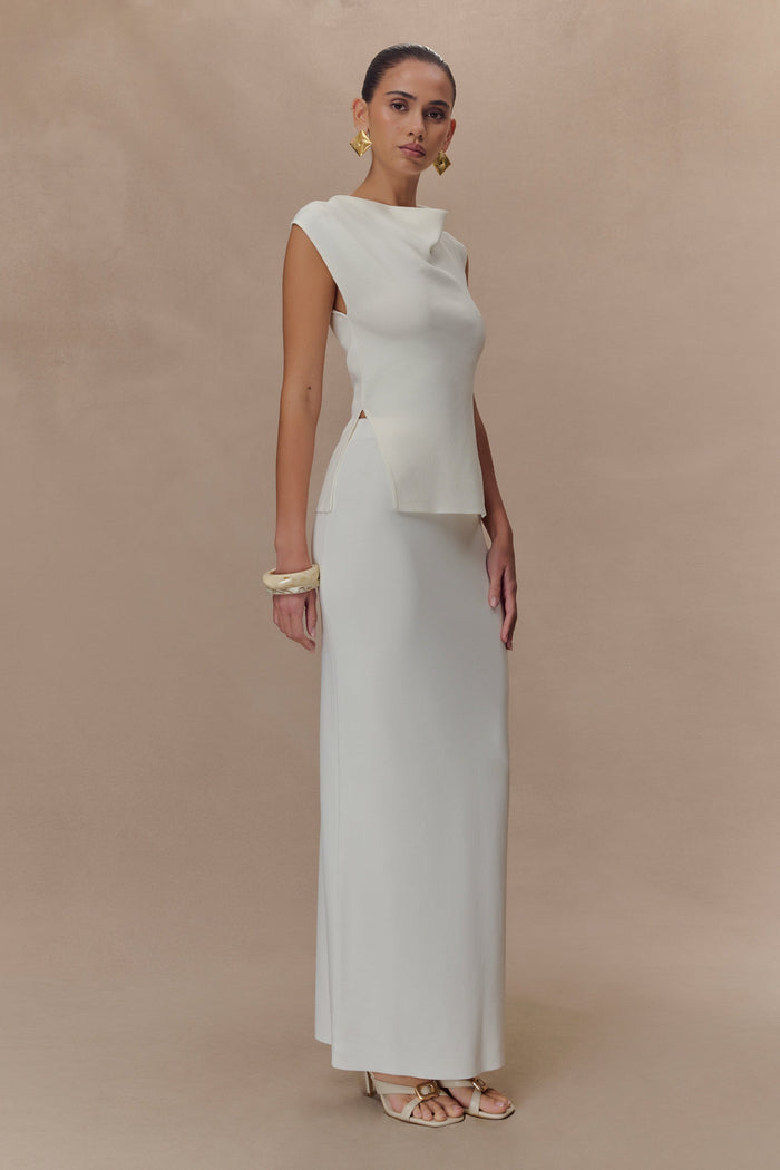 Francisca Cowl Neck Knit Top - White