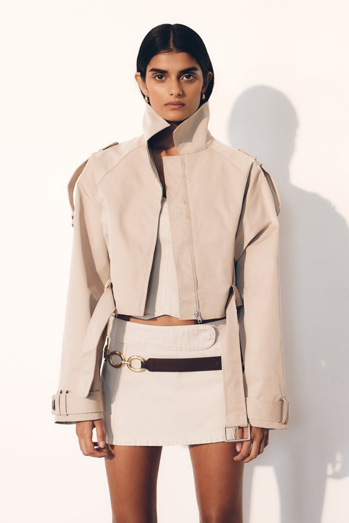 Frank Cropped Collared Jacket - Camel