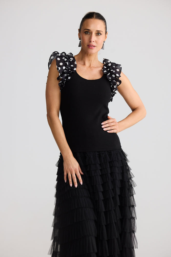 Frills Tank (Black w Spot)