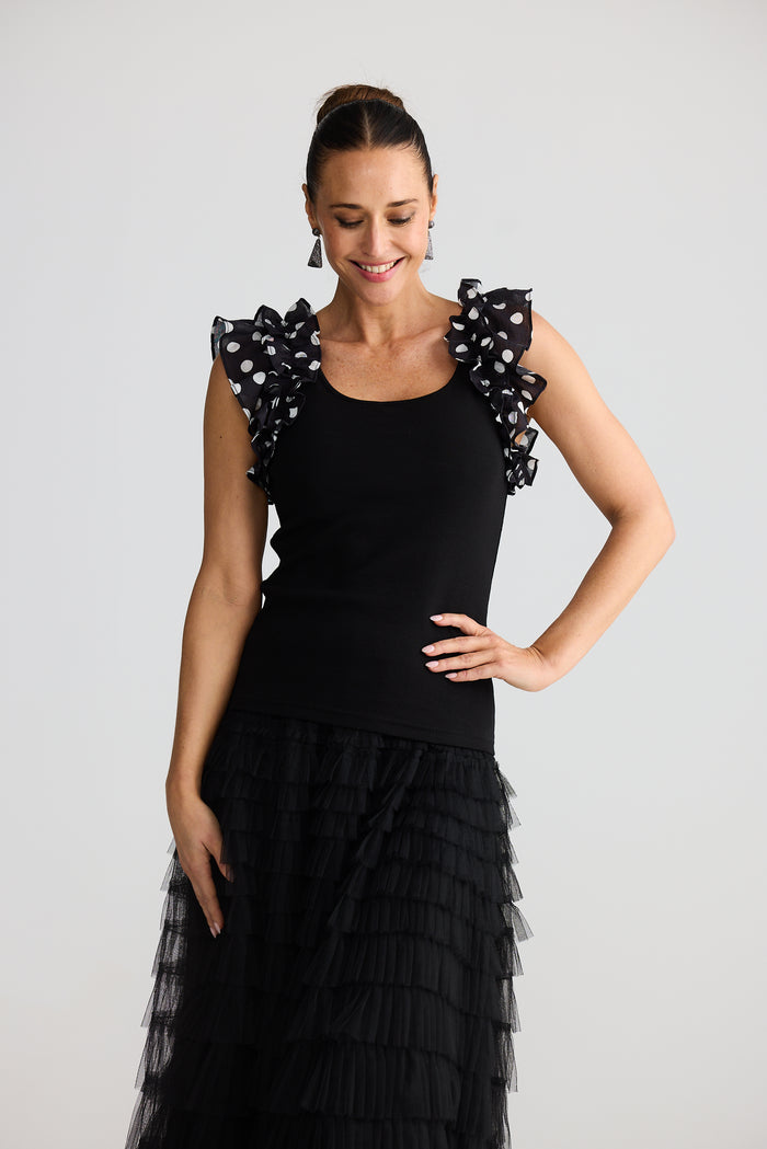Frills Tank (Black w Spot)