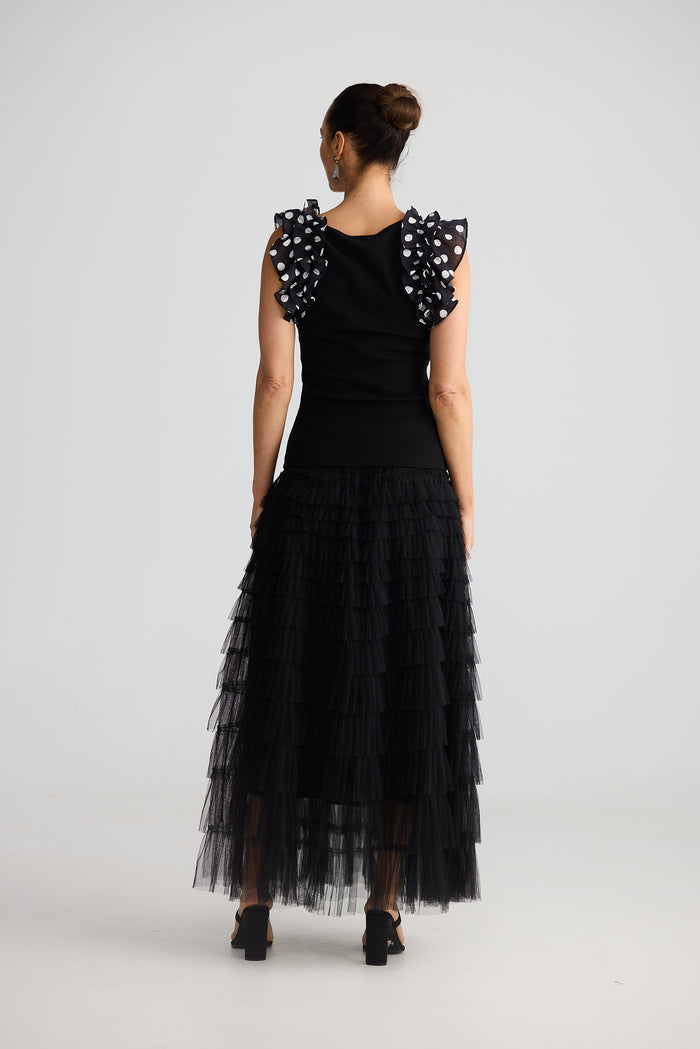 Frills Tank (Black w Spot)