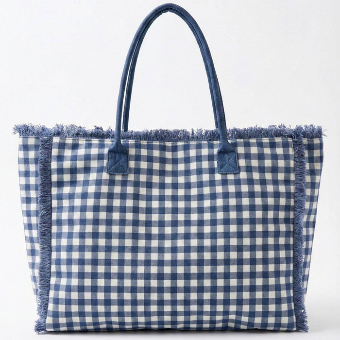 Gingham Check Frayed Trim Tote Bag - Premium tote bag from Hana - Just $22.95! Shop now at Pat's Monograms