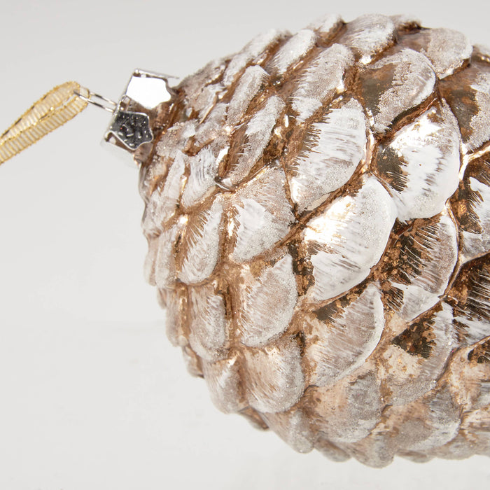 GLASS SNOWY PINECONE CHRISTMAS ORNAMENT