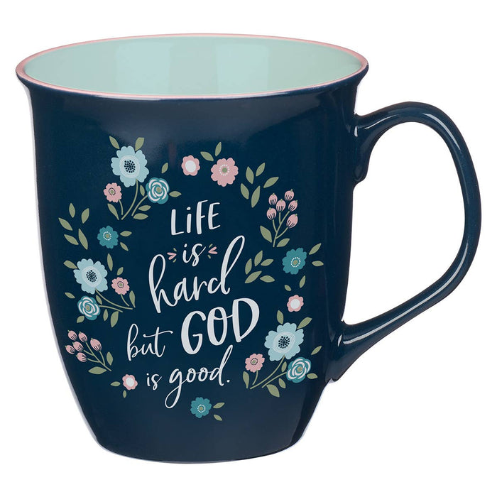 God is Good Navy Floral Ceramic Coffee Mug - Premium gift item from Christian Art Gifts - Just $12.95! Shop now at Pat's Monograms