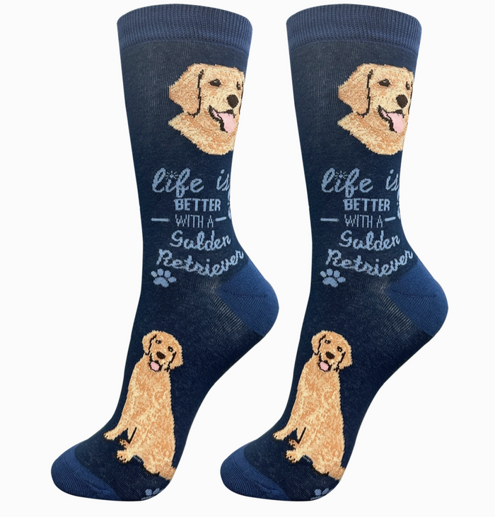 Golden Retriever Life is Better Socks- Navy - Premium Socks from Sock Daddy - Just $10.95! Shop now at Pat's Monograms