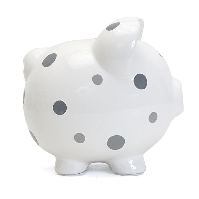 Gray Multi Dot Piggy Bank - Premium Baby Gift from Child To Cherish® - Just $34.95! Shop now at Pat's Monograms