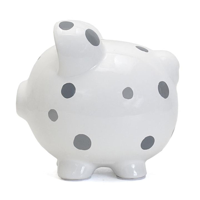 Gray Multi Dot Piggy Bank - Premium Baby Gift from Child To Cherish® - Just $34.95! Shop now at Pat's Monograms