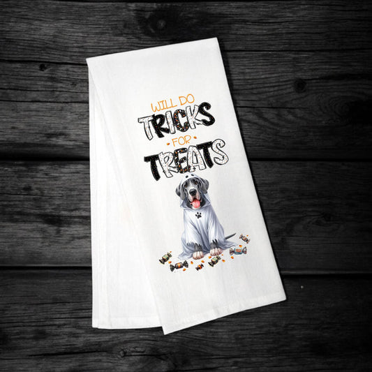 Great Dane - Will Do Tricks for Treats Tea Towel - Premium Kitchen Towel from Pat's Monograms - Just $14.95! Shop now at Pat's Monograms