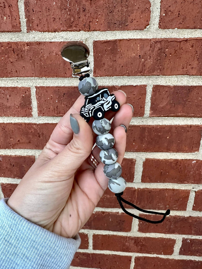 Grey Camo ATV Pacifier Clip - Premium Baby Accessories from Ridge & Co Teething Shop LLC - Just $17.50! Shop now at Pat's Monograms