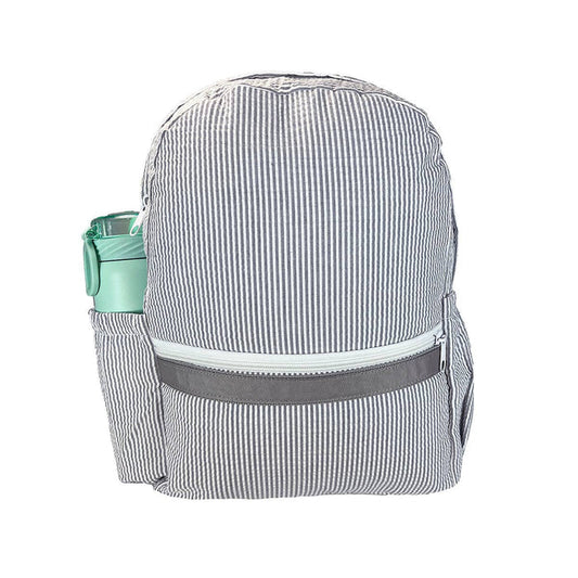 Grey Seersucker Medium Backpack w/ Pocket - Premium Backpack from Mint - Just $34.95! Shop now at Pat's Monograms