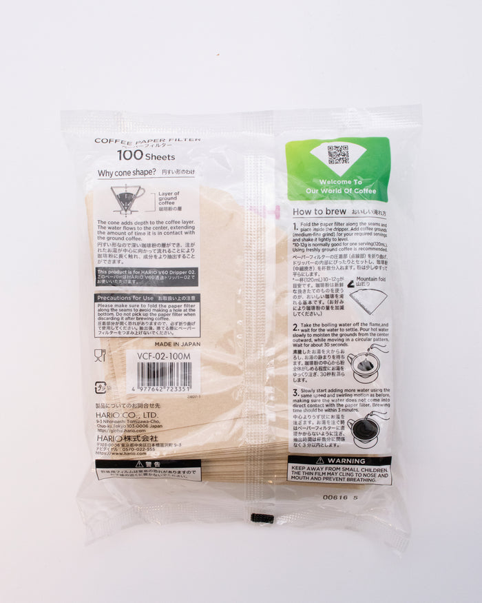 Hario, V60 Coffee Paper Filters, 02 "Misarashi", 100ct Bag, Natural