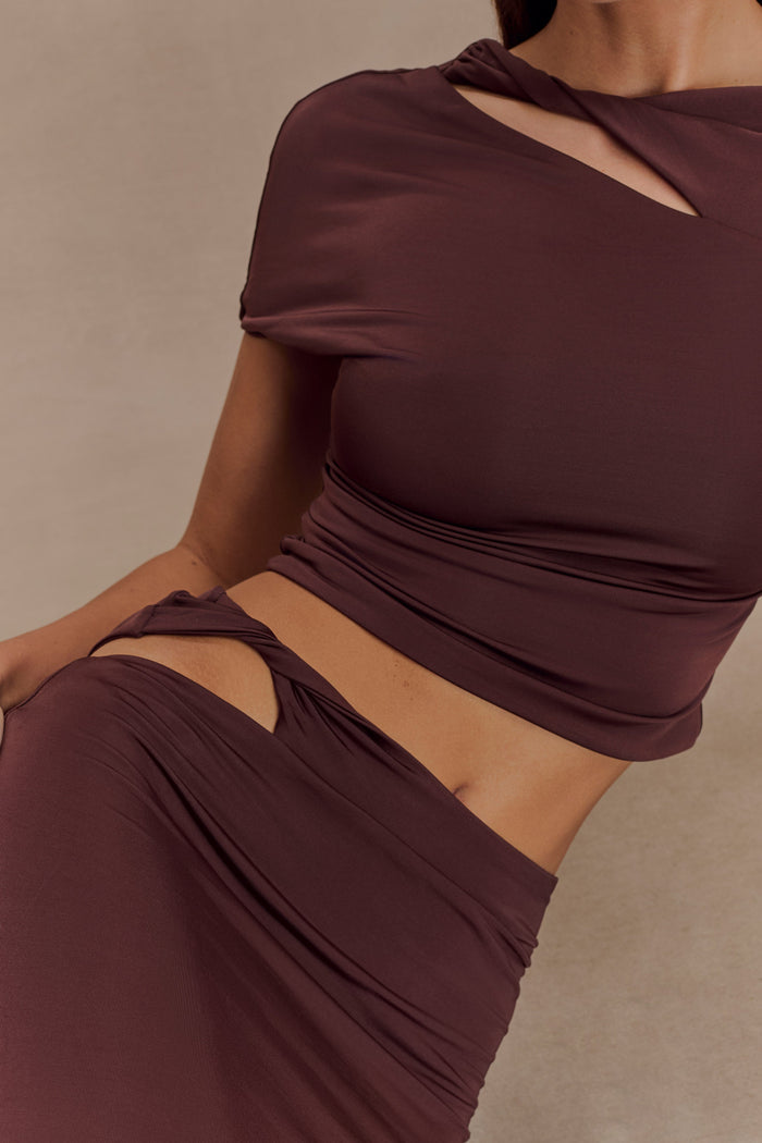 Haven Slinky Twist Midi Skirt - Chocolate