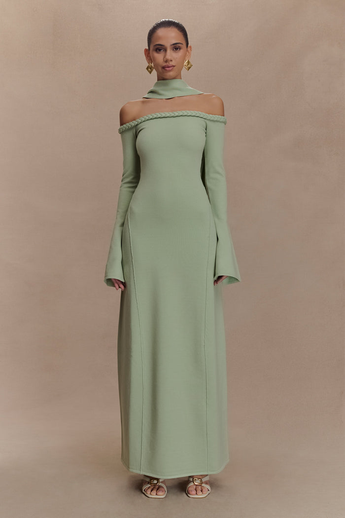 Heidi Strapless Knit Scarf Maxi Dress - Pastel Green