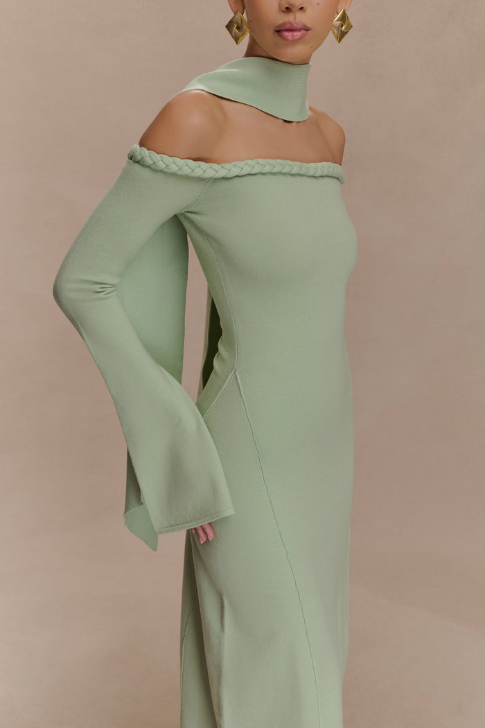 Heidi Strapless Knit Scarf Maxi Dress - Pastel Green