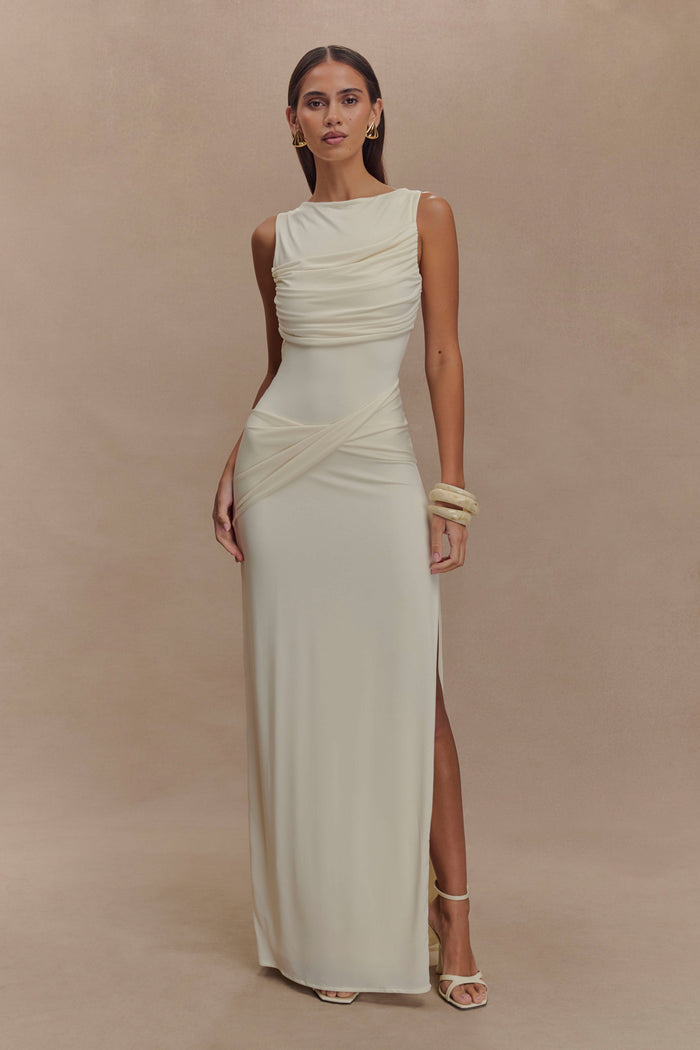 Henley Slinky Drape Maxi Dress - Ivory