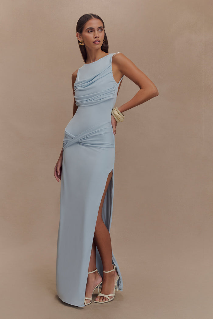 Henley Slinky Drape Maxi Dress - Pale Blue