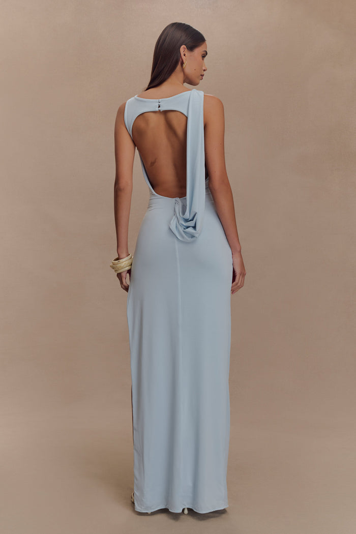Henley Slinky Drape Maxi Dress - Pale Blue