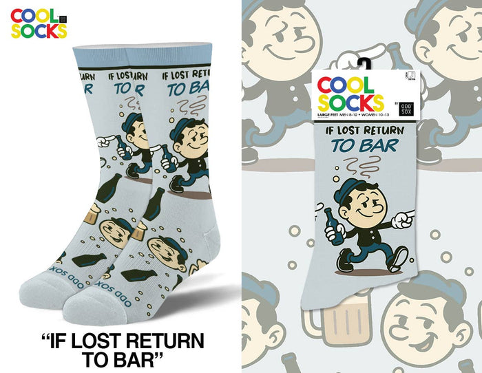 If Lost Return to Bar Socks - Premium Socks from Cool Socks - Just $13.95! Shop now at Pat's Monograms