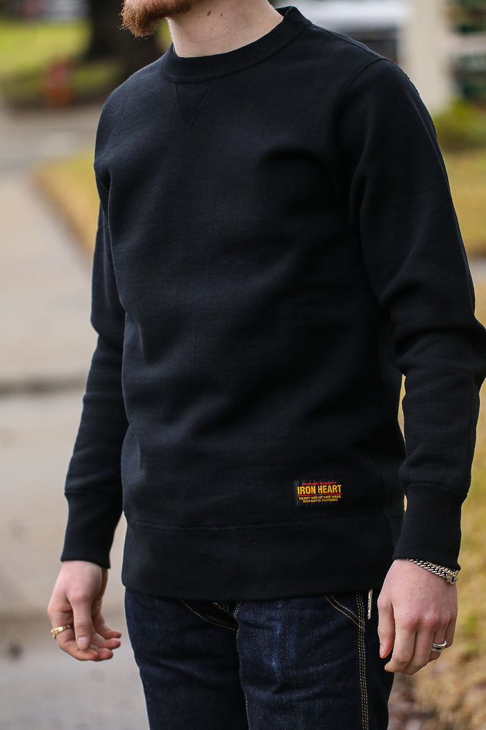 IHSW-69L-BLK Iron Heart 14oz Ultra Heavyweight Loopwheel Cotton Crew Neck Sweat - Black