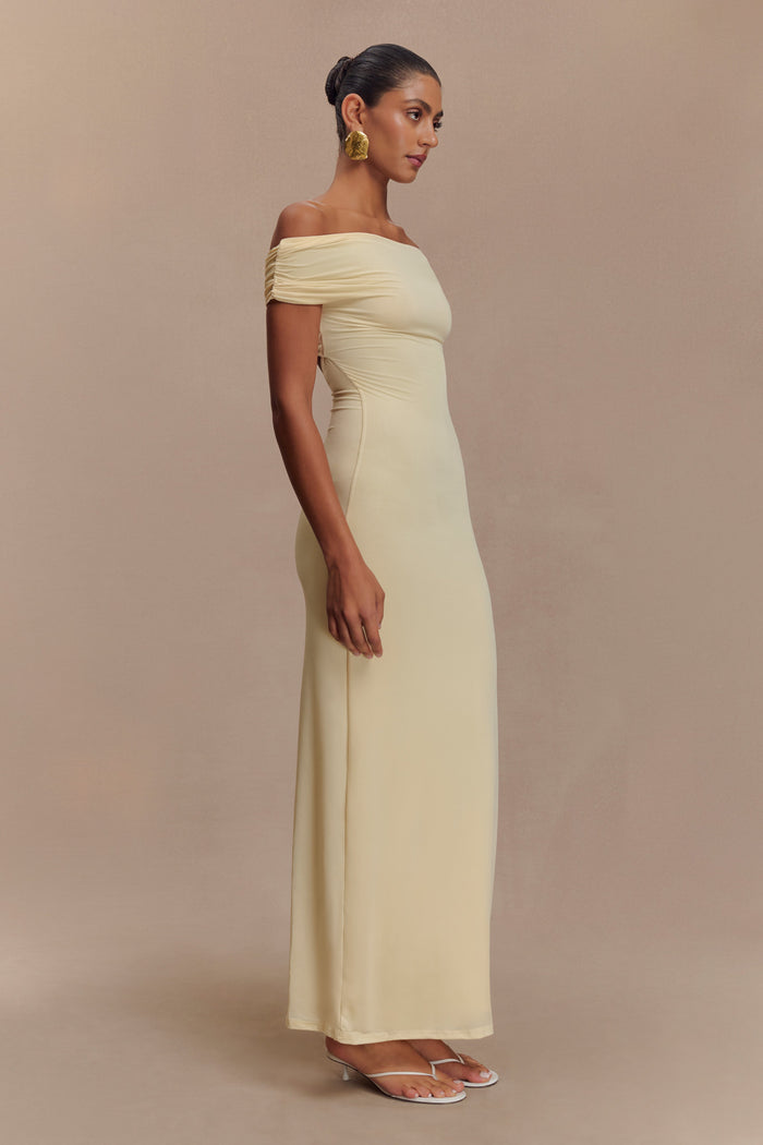 Imogen Off Shoulder Slinky Maxi Dress - Lemon