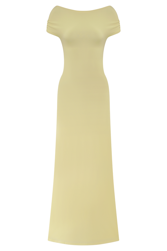 Imogen Off Shoulder Slinky Maxi Dress - Lemon