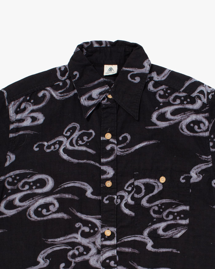 Japanese Repro Button Up Shirt, Eternal, Black with Abstract Details - M