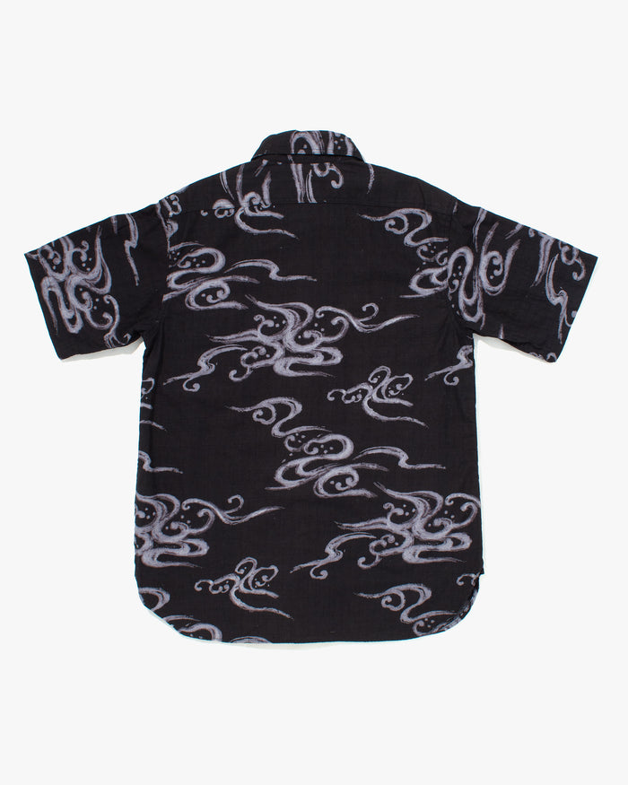Japanese Repro Button Up Shirt, Eternal, Black with Abstract Details - M