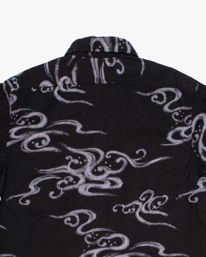 Japanese Repro Button Up Shirt, Eternal, Black with Abstract Details - M