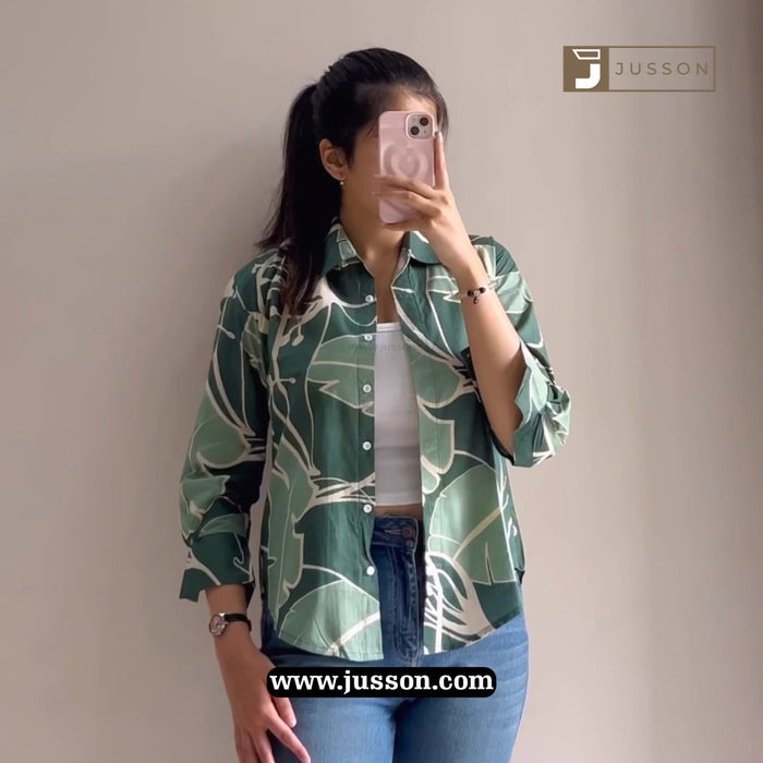 Jusson Green Abstract Printed Button-Down Shirt