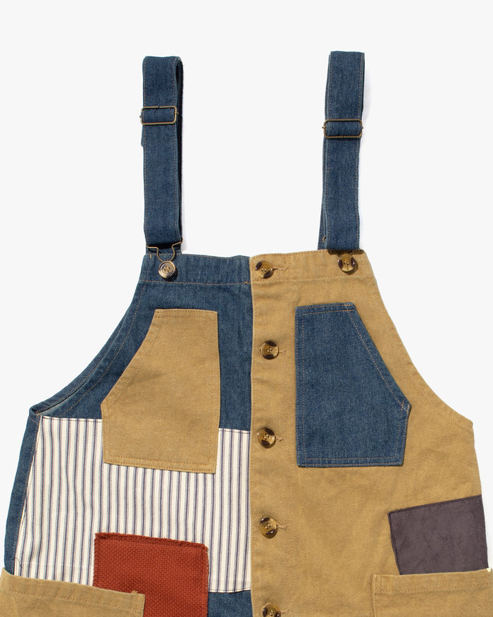 Kiriko Custom Patched Overalls, Colorblock Denim #1