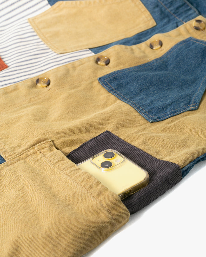 Kiriko Custom Patched Overalls, Colorblock Denim #1