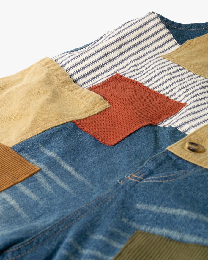 Kiriko Custom Patched Overalls, Colorblock Denim #1