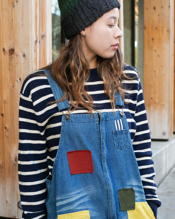 Kiriko Custom Patched Overalls, Colorblock Denim #2