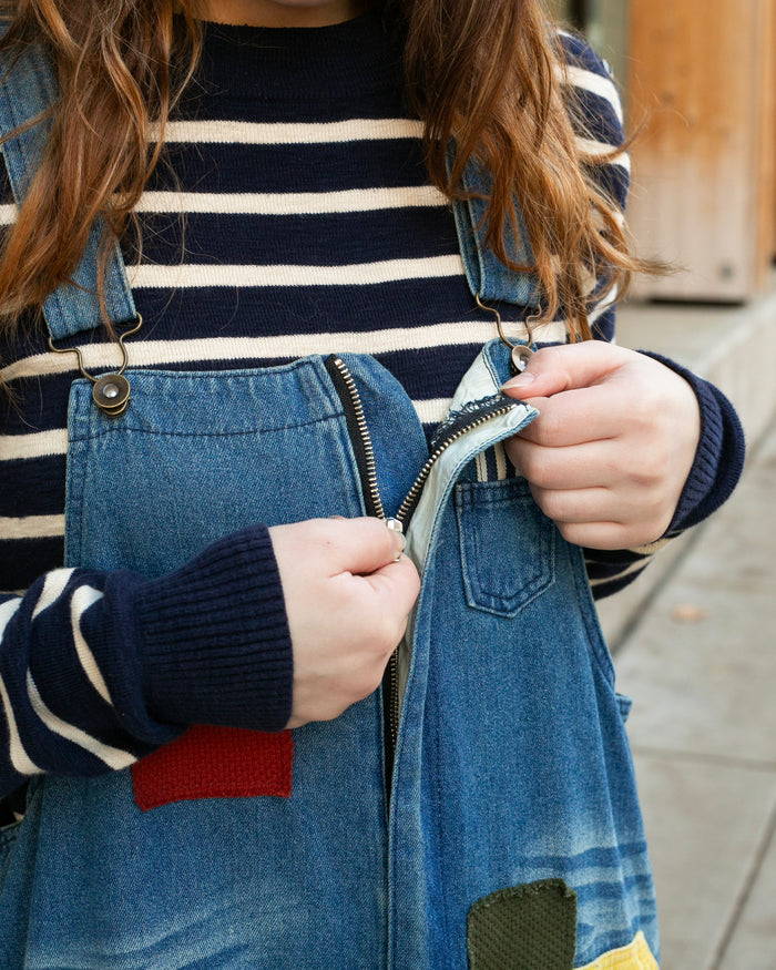 Kiriko Custom Patched Overalls, Colorblock Denim #2
