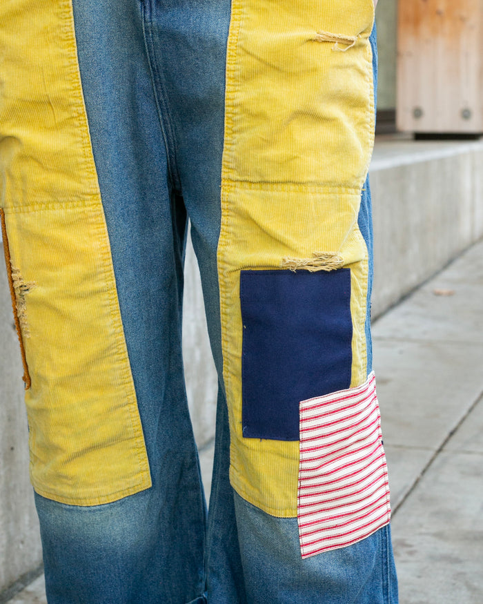 Kiriko Custom Patched Overalls, Colorblock Denim #2