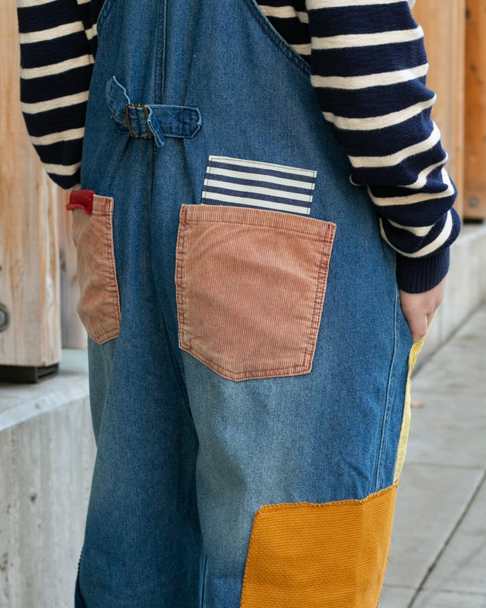 Kiriko Custom Patched Overalls, Colorblock Denim #2